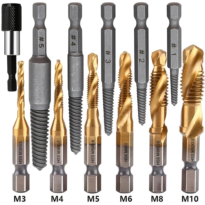 Serplex® 6Pcs Drill Bit Set & 5Pcs Screw Extractors, M3-M10 Metric Sizes, High-Speed Steel Drill Bits, Universal 1/4 Serplex® 6Pcs Drill Bit Set & 5Pcs Screw Extractors, M3-M10 Metric Sizes, High-Speed Steel Drill Bits, Universal 1/4
